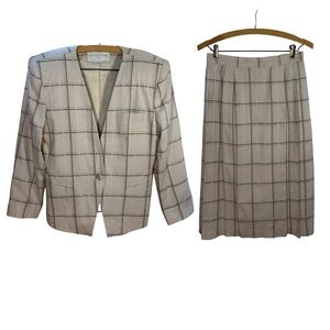 Michelle Stuart Petite Plaid Two-Piece Skirt Suit, sz 6P